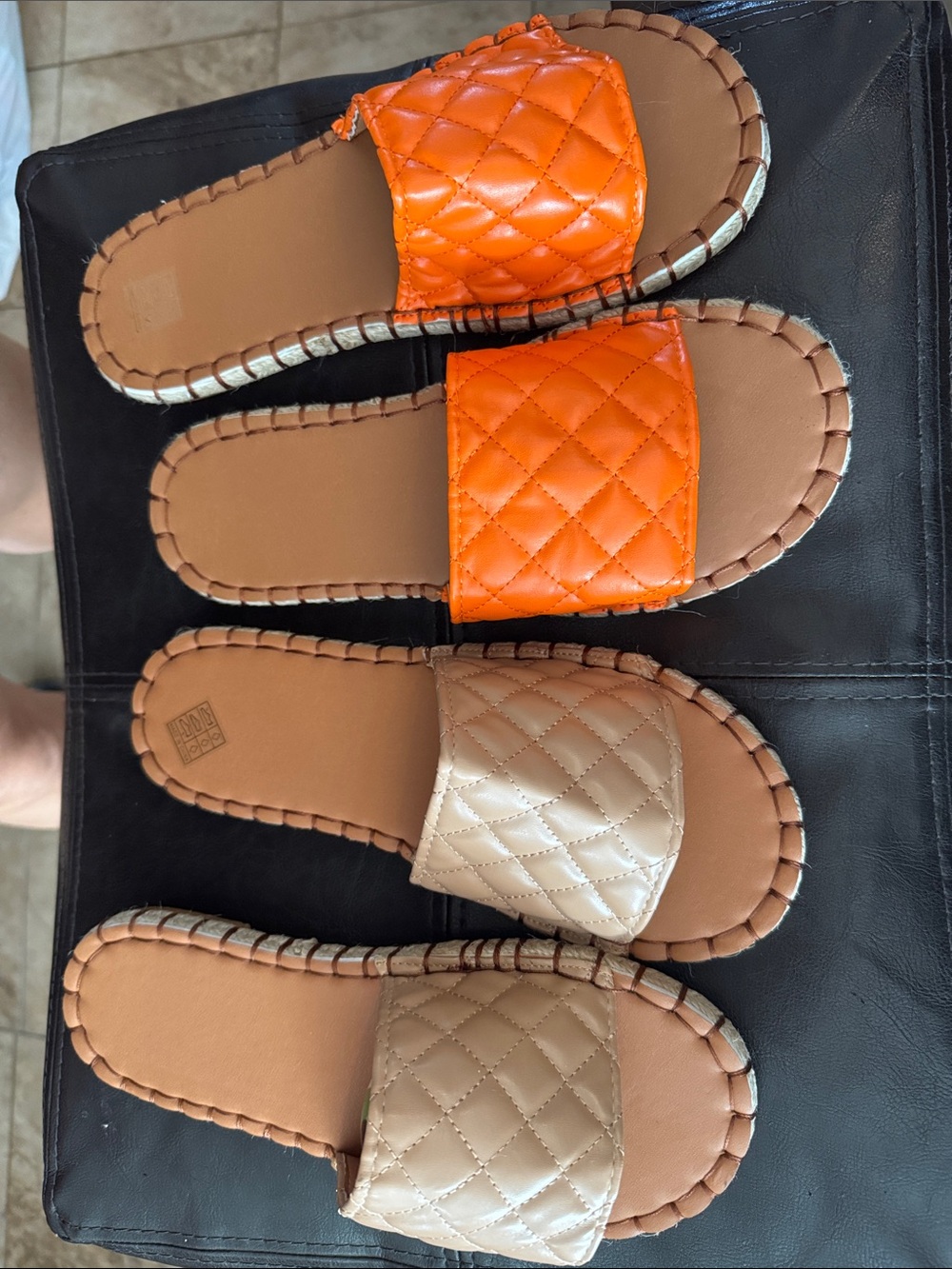 Quilted Slide Sandals - Orange & Beige